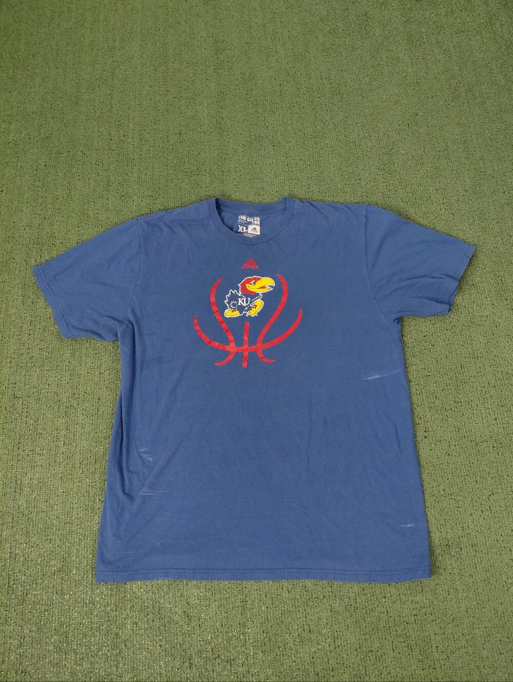 Adidas Kansas Jayhawks Basketball NCAA College Sports Blue T Shirt Sz XL